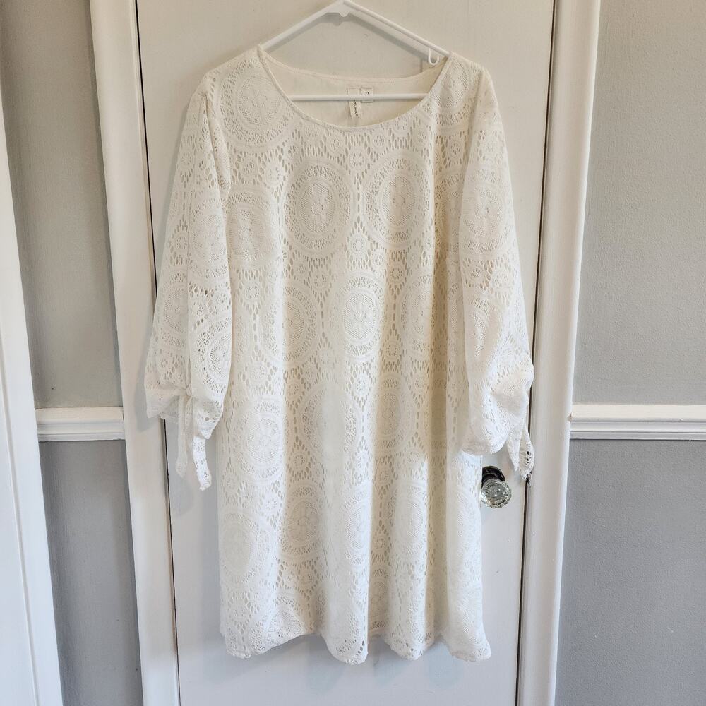 Tacera 2X Long Sleeve Ivory Lace Dress Lined Lacy Bohemian Knee Length Angelcore